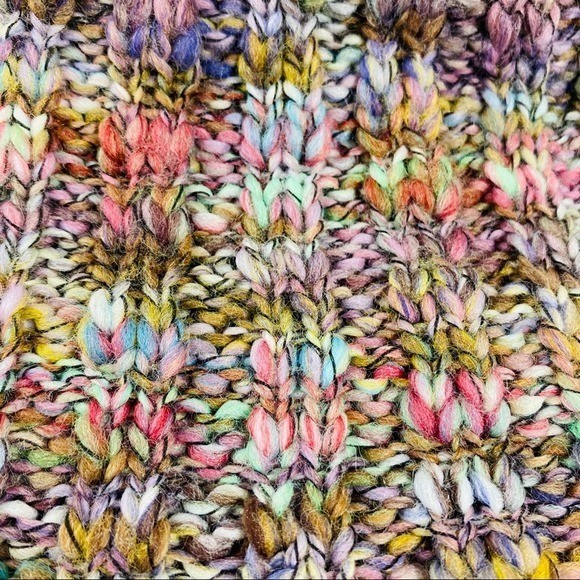 Susan Bristol Multi Color Wool Blend Off Shoulder Chunky Knit Sweater Medium