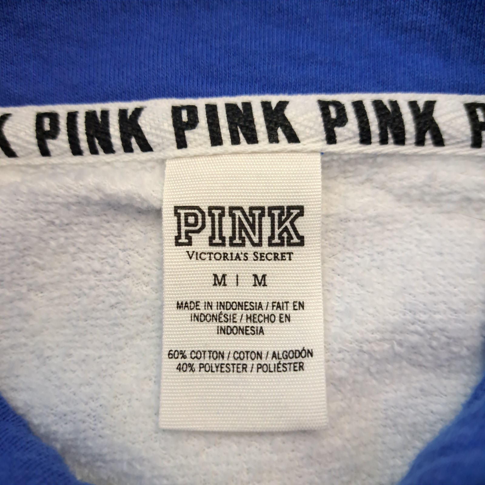 PINK Victoria’s Secret Blue White Colorblock Quarter Zip Sweatshirt M Collegiate