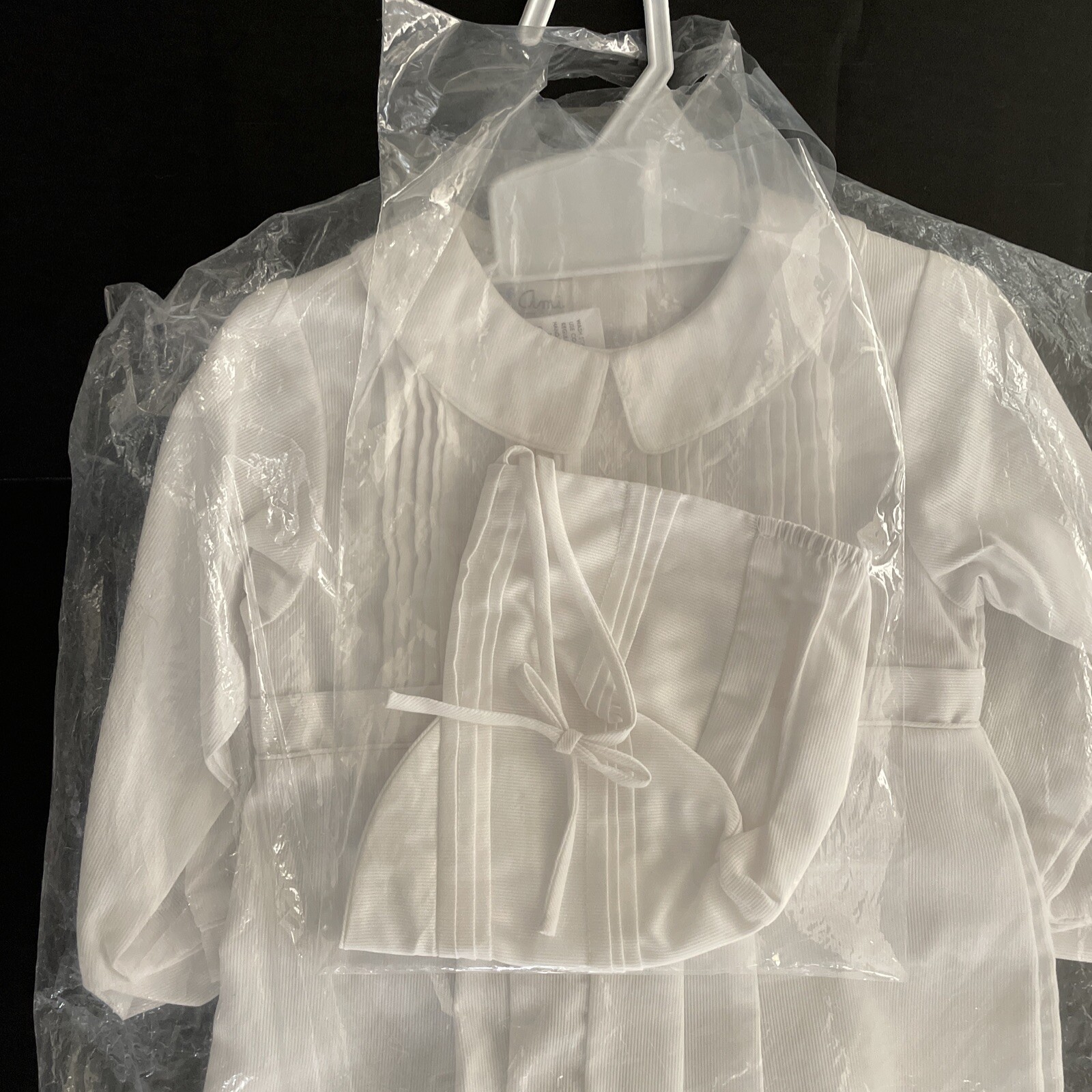 Petit Ami Boys Christening Baptism Outfit 24 Mon White Coverall Bonnet Set Tucks