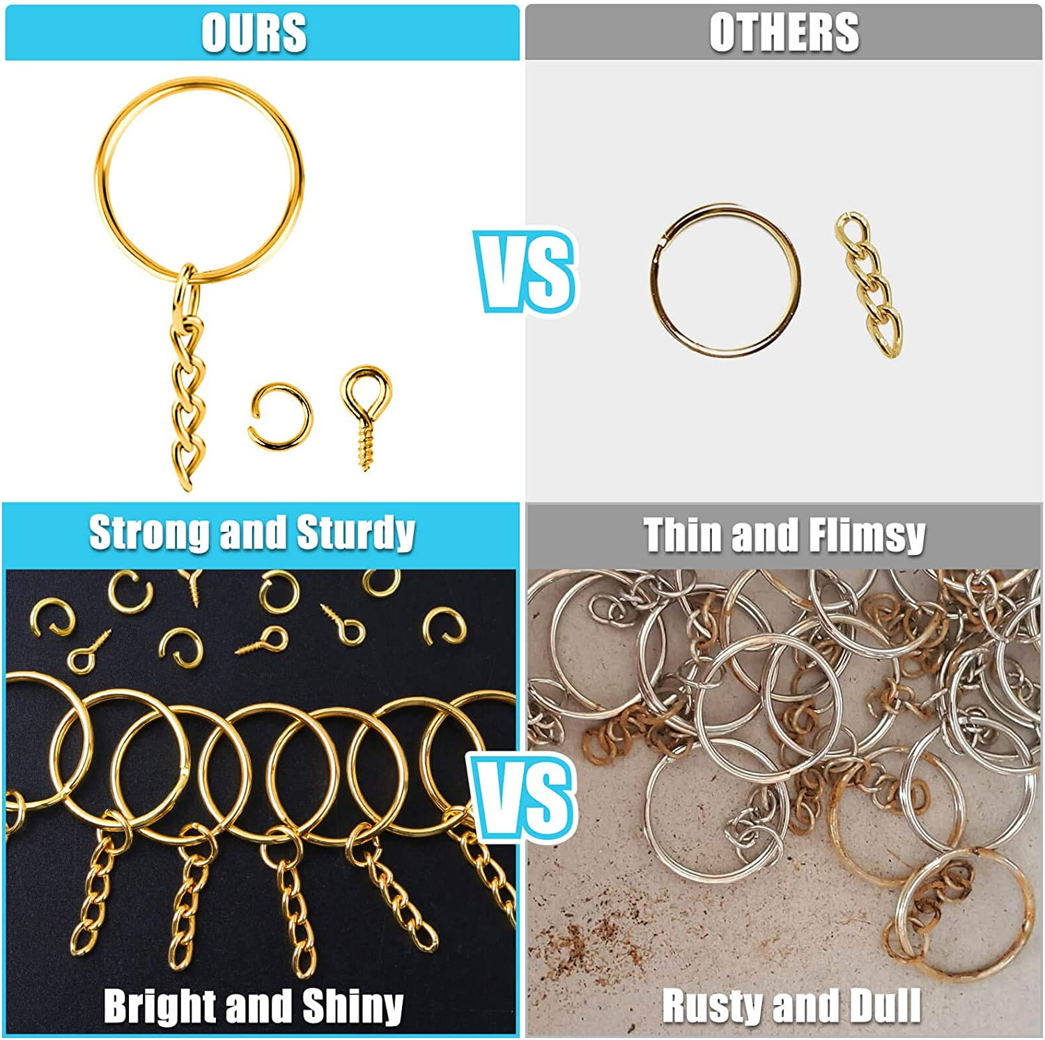 Keychain Rings Kit for Crafts Gold, PAXCOO Includes 100Pcs Split Key Ring with C