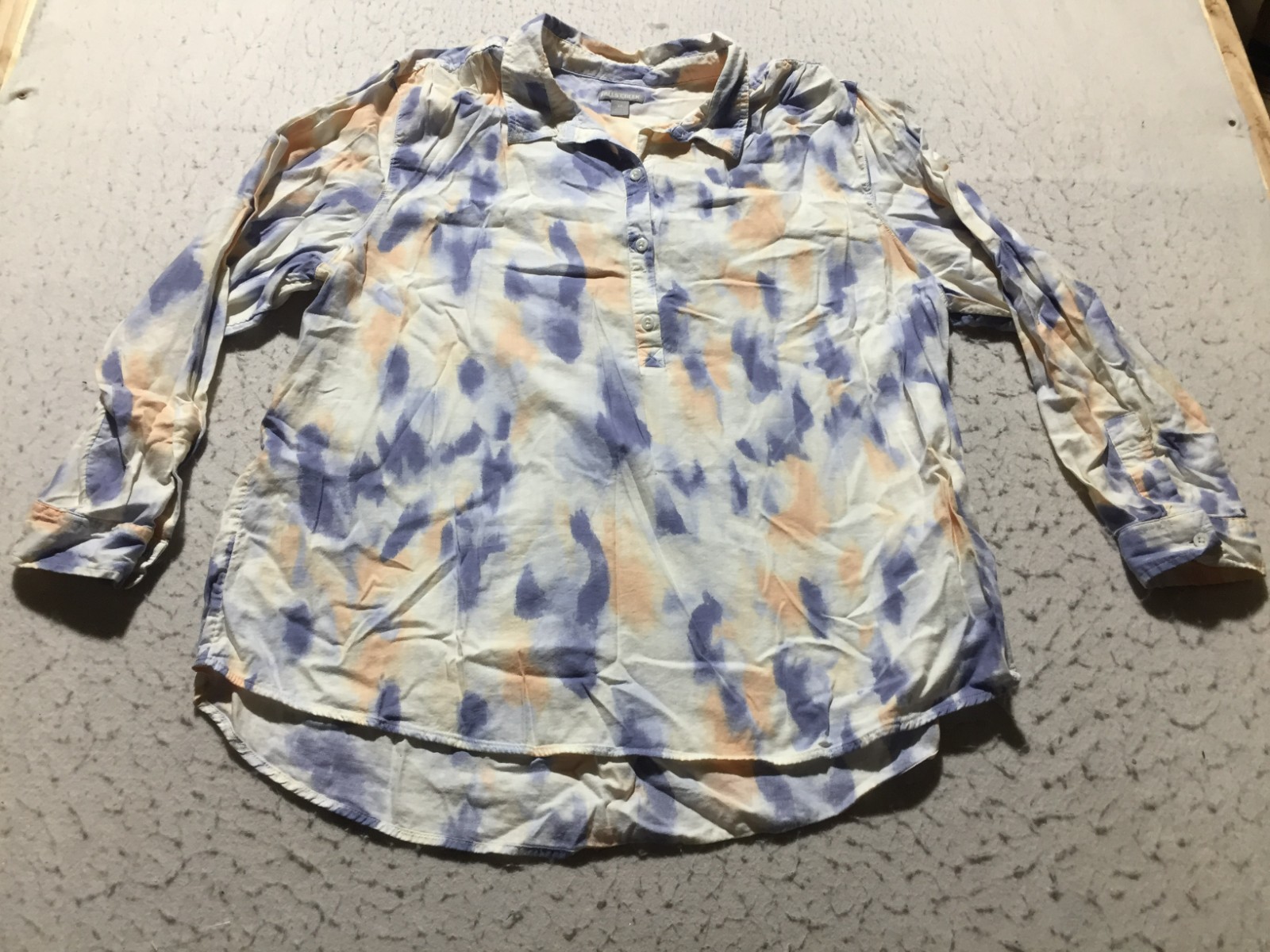 Falls Creek 1/4 Button Shirt Plus Size 2X Multicolor Dyed Long Slv Pocket Collar