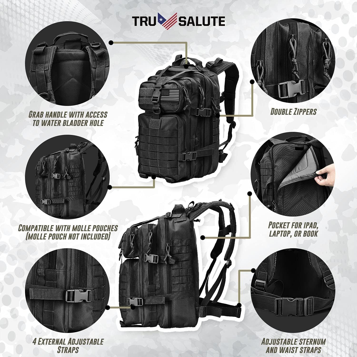 45L Large Military Tactical Backpack Army 3 Day Assault Pack Molle Bag Rucksack