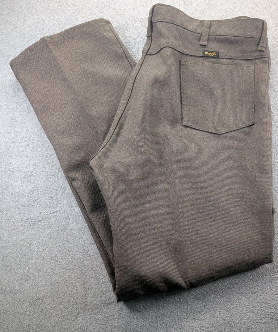 Wrangler Polyester Pants 40×32 (38×31) Brown Made In USA Damage Rockabilly