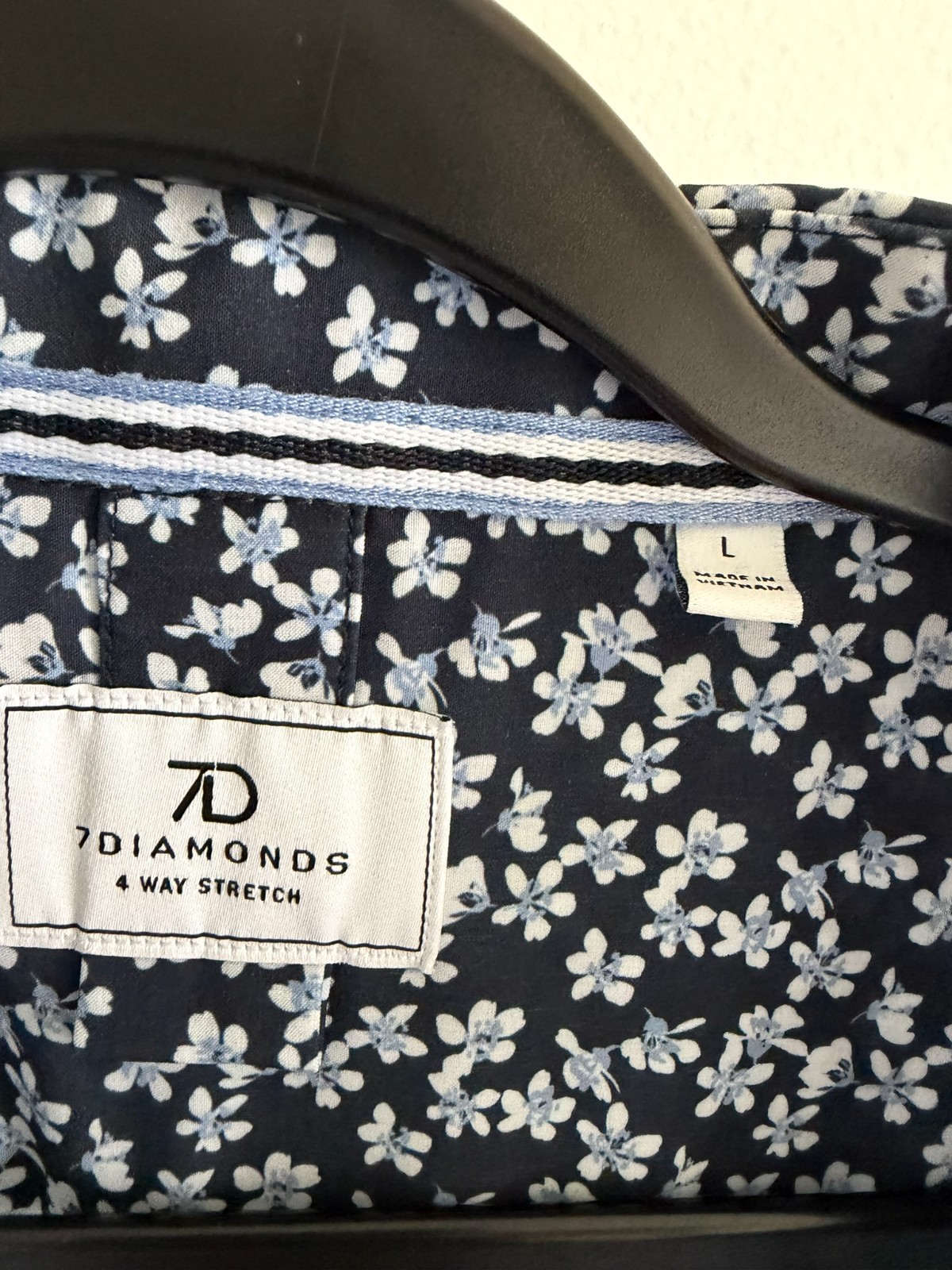 7Diamonds Bowen Floral Button Up Shirt Mens L Navy 4-Way Stretch Short Sleeve