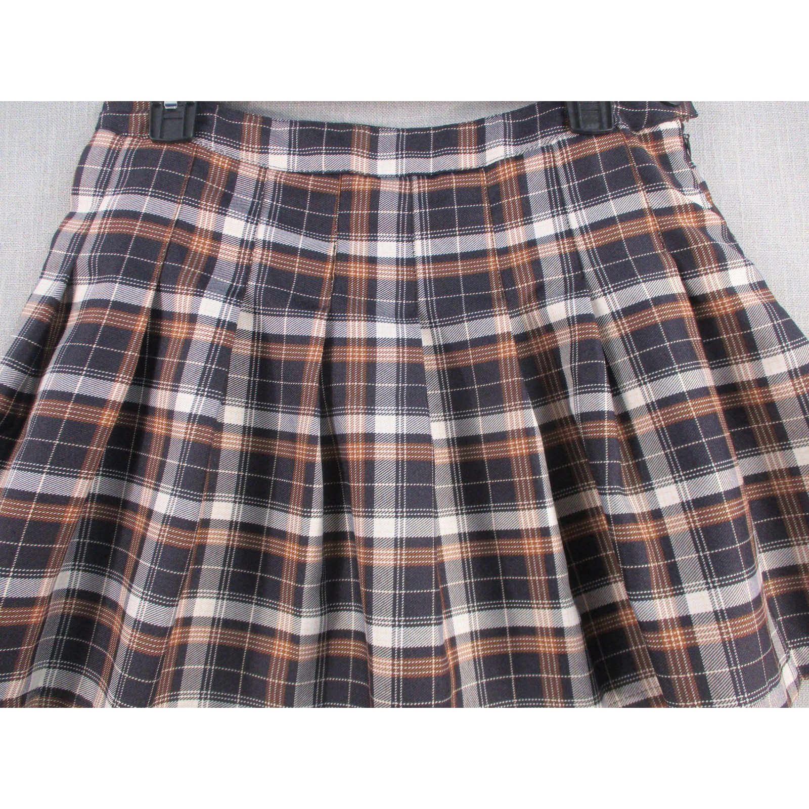 Hesperus Women Plaid Pleated Mini Skirt Brown Black White Academic Preppy Large