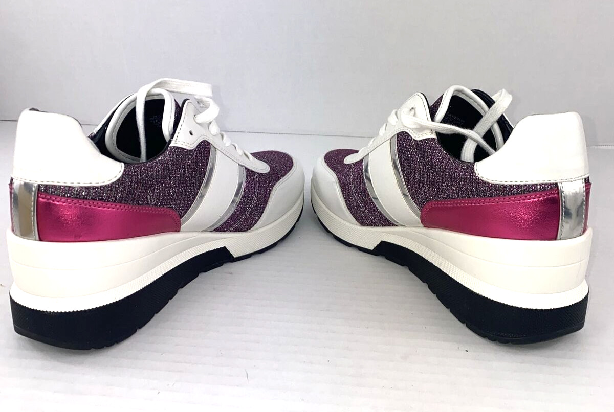 Michael Kors Mabel Trainers Sneakers Merlot Size 9 White Pink Glitter B3F