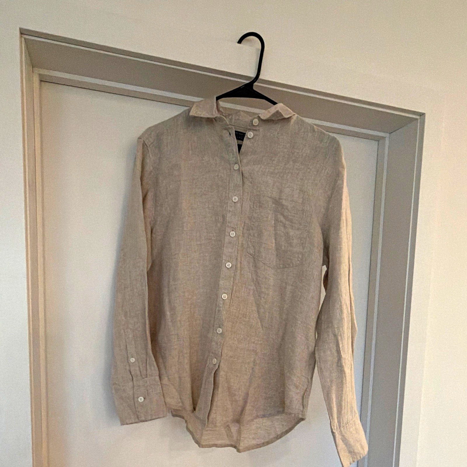 Baird McNutt for J.CREW Linen Classic Fit Beige Solid Button-Up Shirt Men’s S