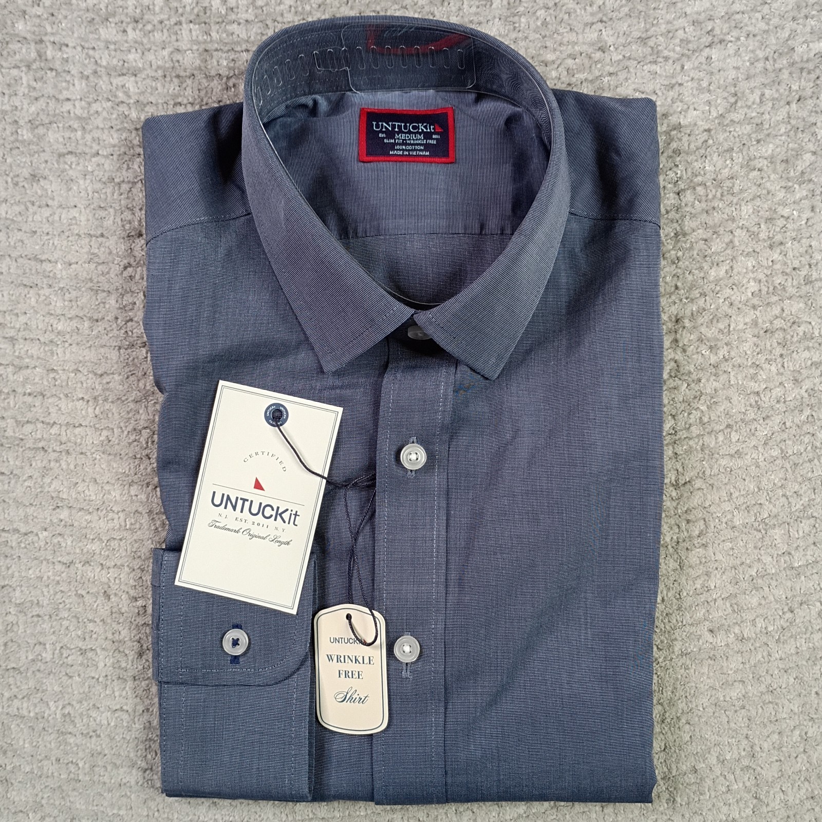 UNTUCKit Pio Cesare Slim Fit Blue Wrinkle Free Button Shirt Size Medium New