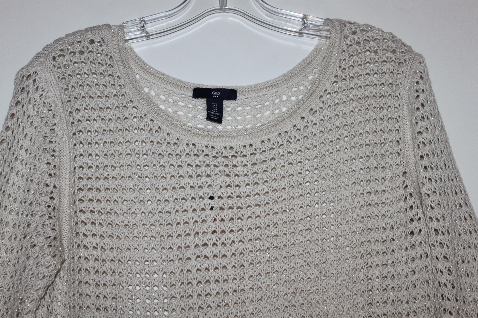 Gap NWT Women S M Ivory Open Weave Crochet Sweater w/ Metallic Threads