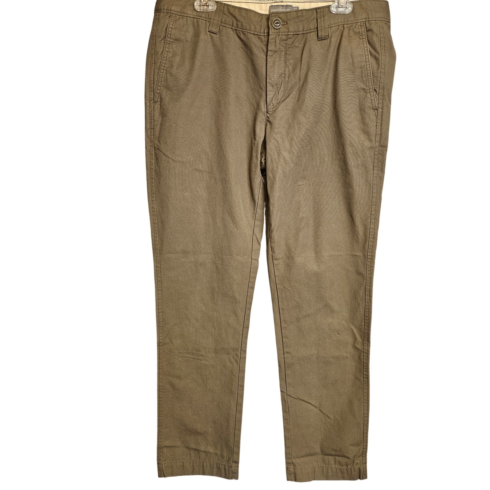 LL Bean Signature Mens 36×32 Slim Straight Fit Chino Pants Olive Green Cotton