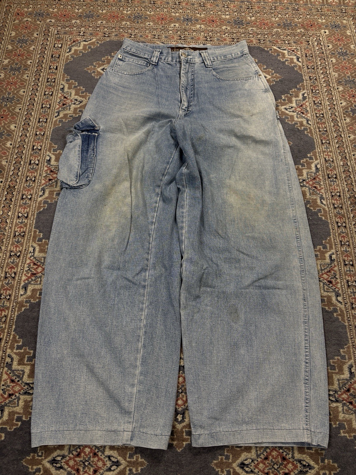 Maxon Baggy Cargo Jeans Y2K Vintage Wide Leg Light Wash Denim L