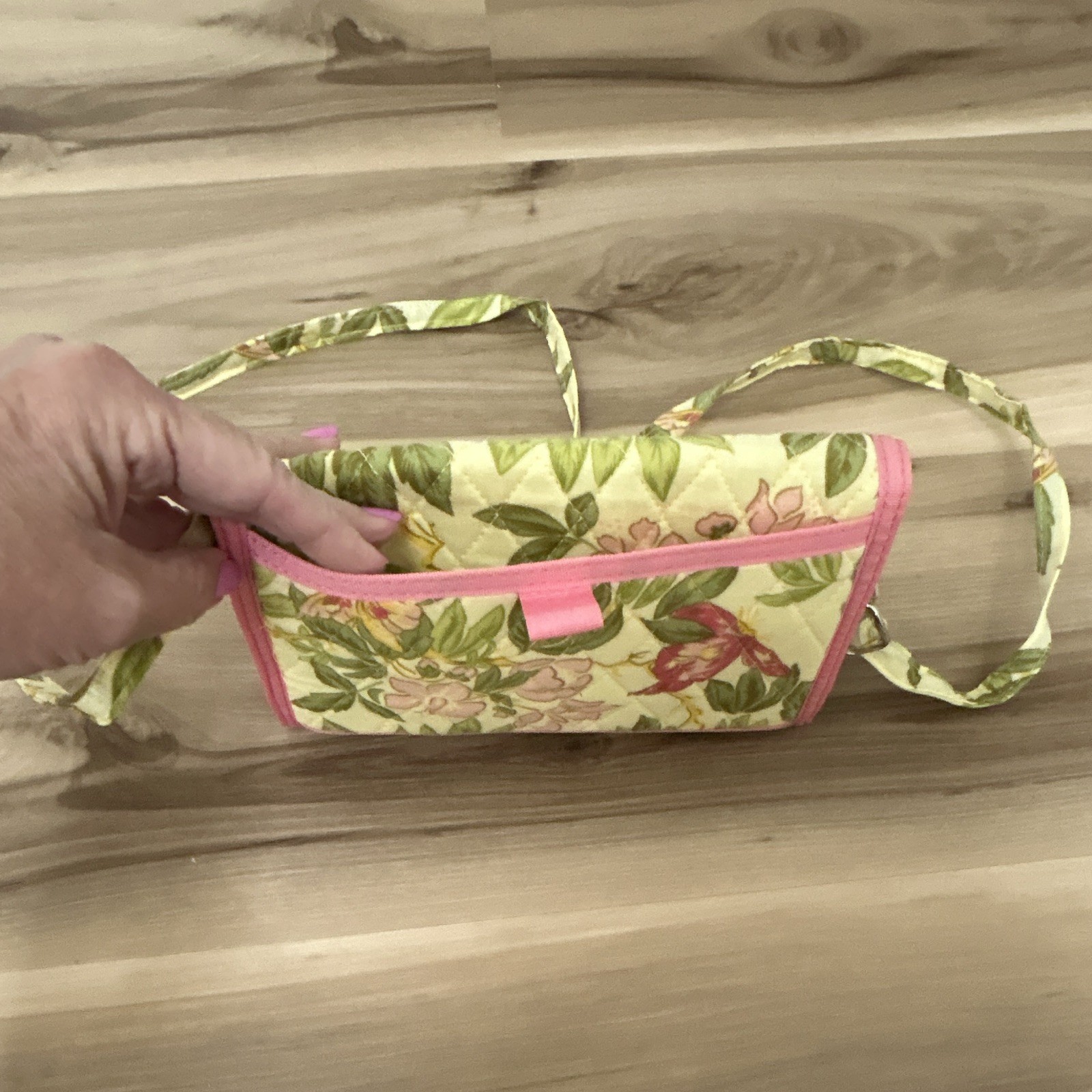 Aprile Cornaz Floral Wallet Organizer w/ Strap, Zipper, Folding, Pink Trim