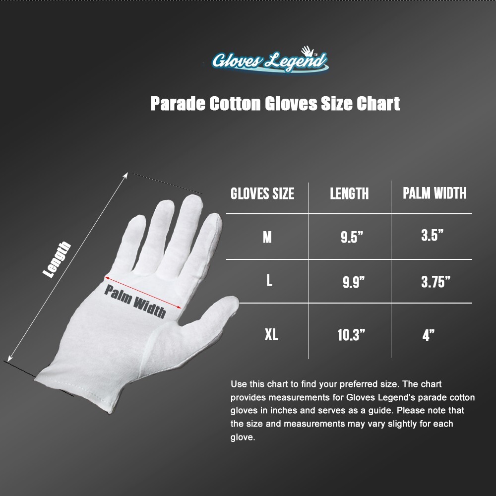 1 Pair 100% Cotton White Marching Band Parade Formal Dress Costume Gloves – M