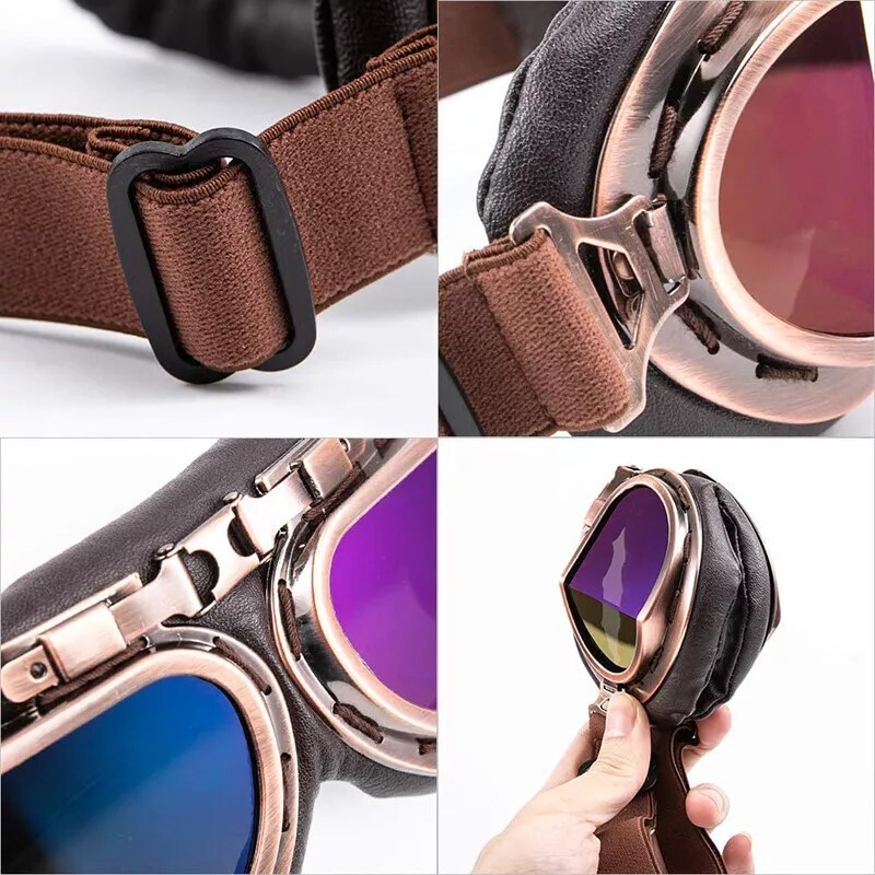 Vintage Copper Frame Steampunk Motorcycle Goggles Sunglasses Retro Riding Travel