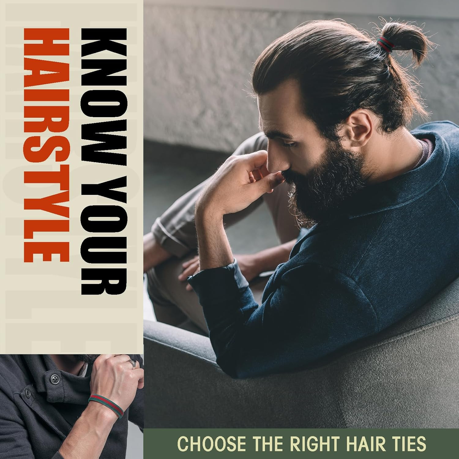 Braided Mens Hair Ties for Men, for Buns Curly Thick Dense Hair Elastic Hair Tie