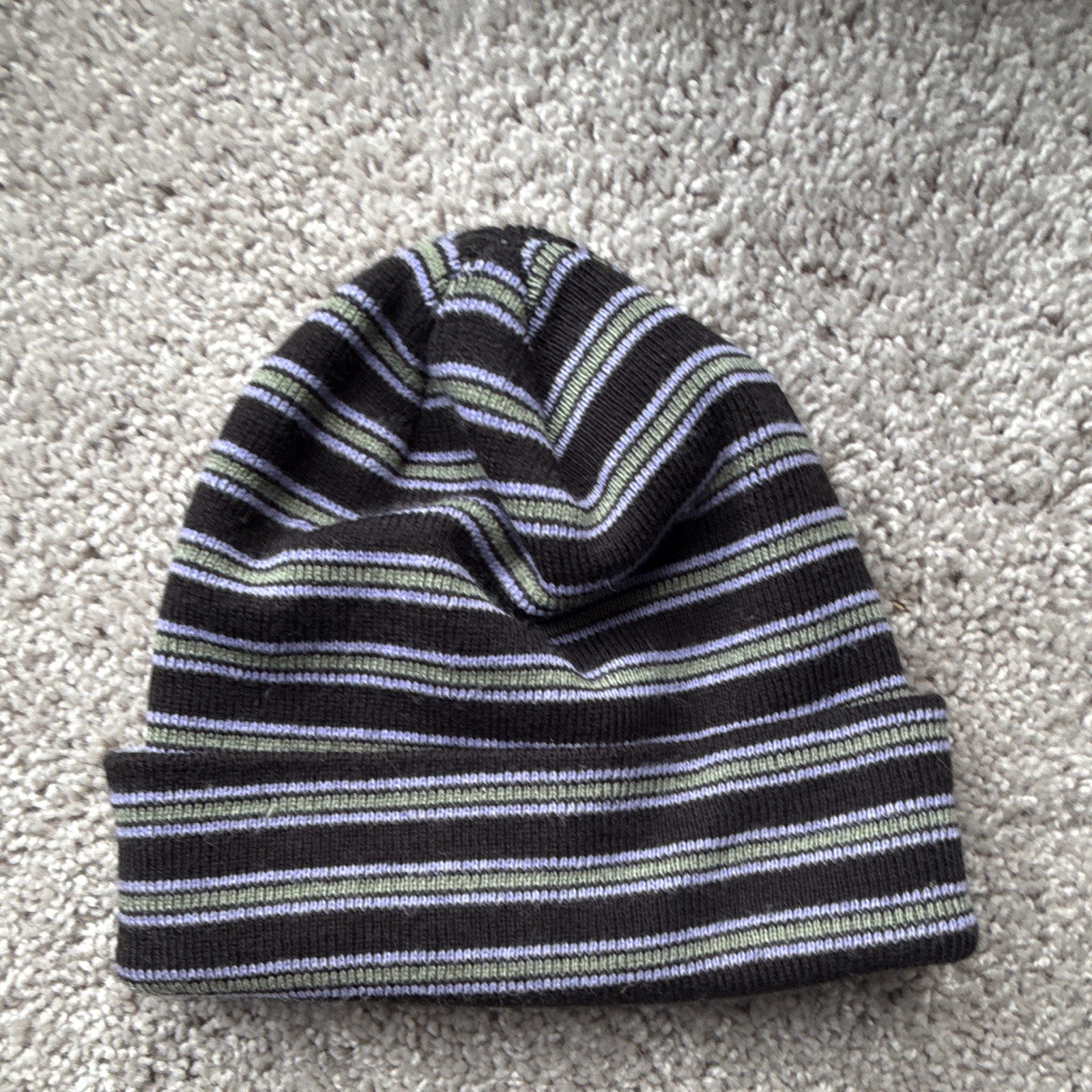 Empyre Men’s Striped Beanie Hat One Size Black Green Purple Knit Cap