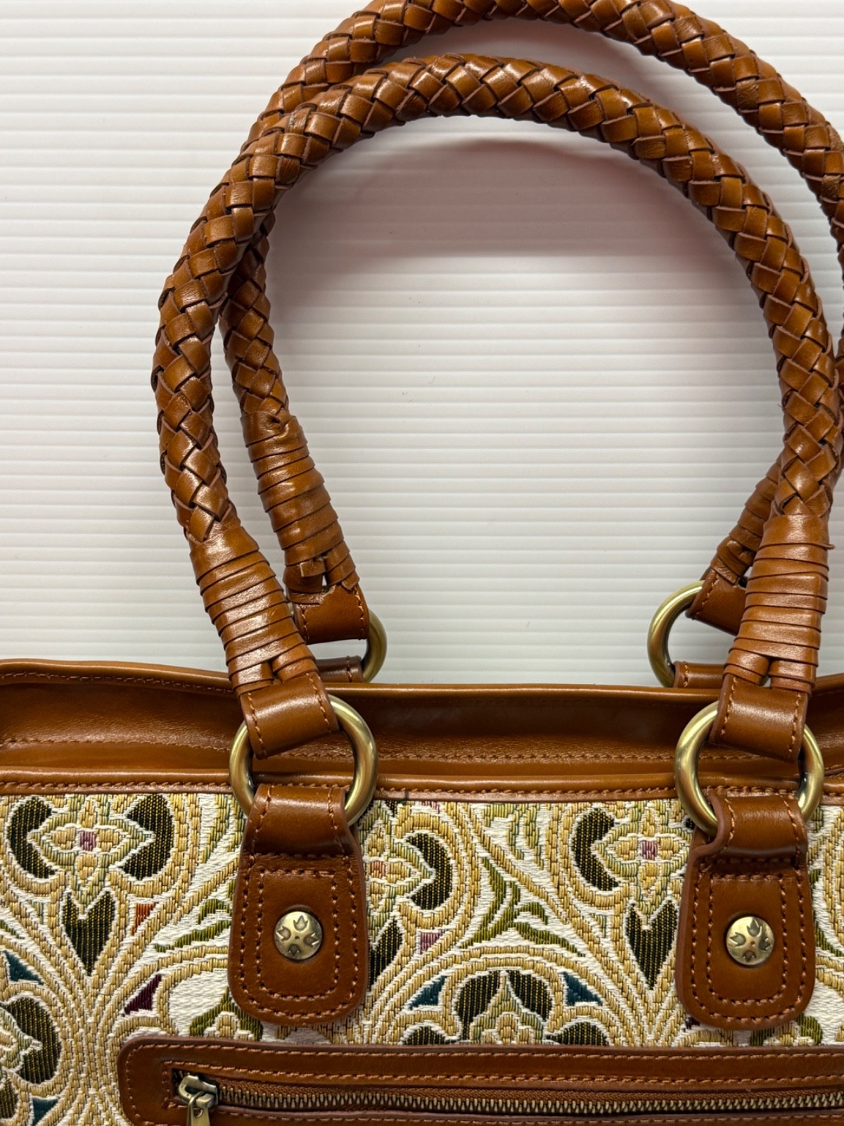Patricia Nash LESINA Discovery Tapestry & Leather Tan Tote NEW $399 309 OF 400