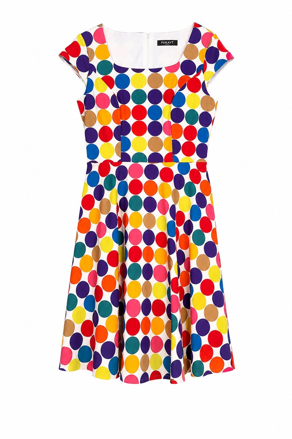 Pukavt Women’s Retro Rockabilly Swing Dress Rainbow Polka Dot 50s Pinup Size XL