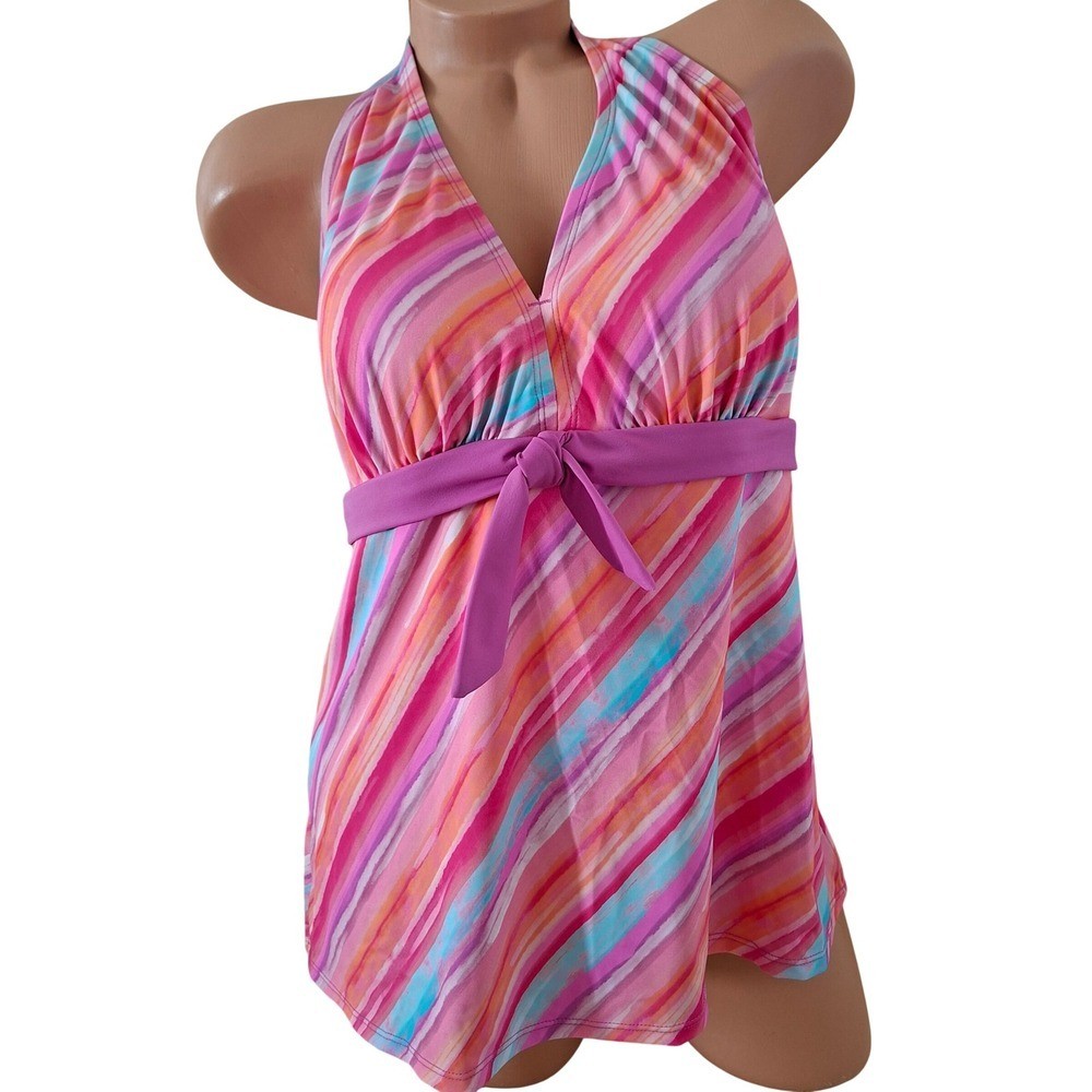 Kim Gravel Swimsuits For All Tankini Top Women’s 16 Pink Striped Excellent XL