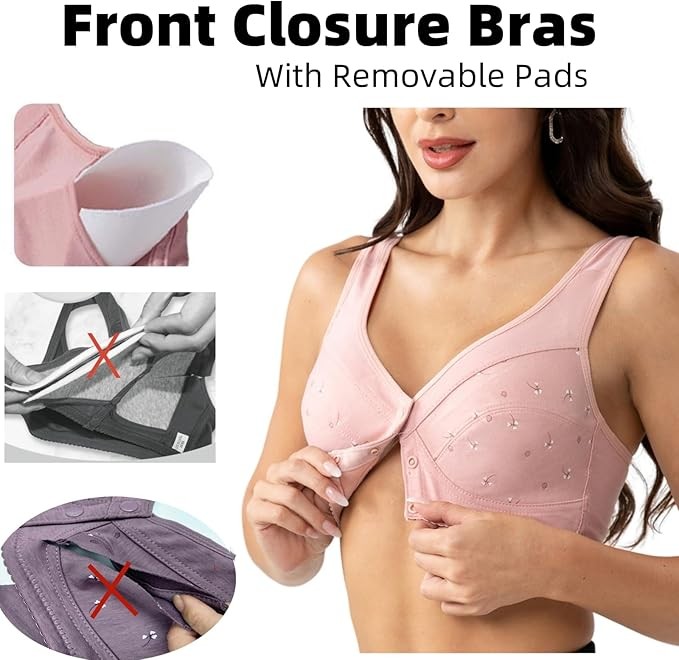 7 Pcs Front Closure Daisy Bras for Women No Underwire Comfort Snap Closing Bra