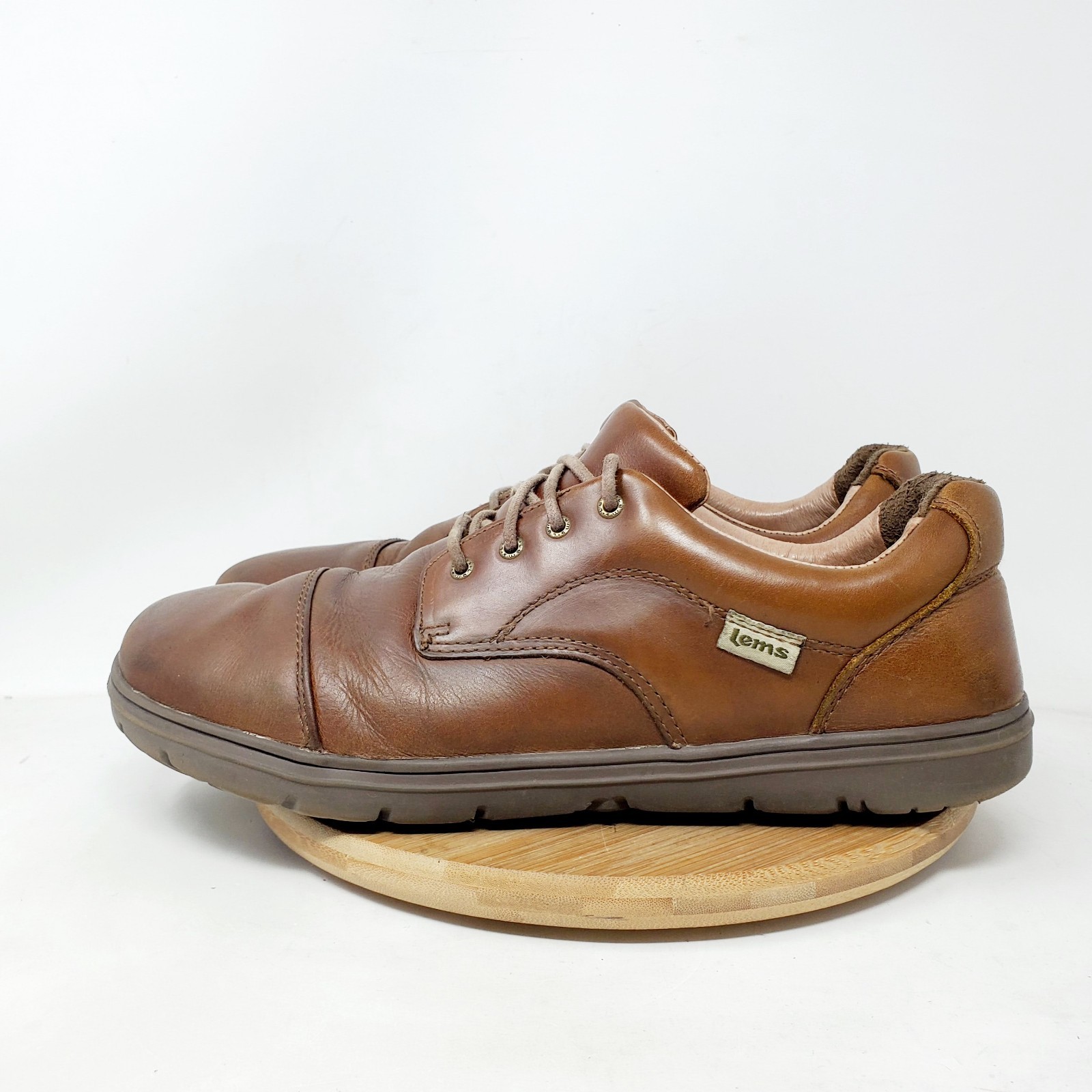 Lems Nine2Five Shoes Mens 45 Mocha Brown Leather Lace Up Low Oxford Sneaker