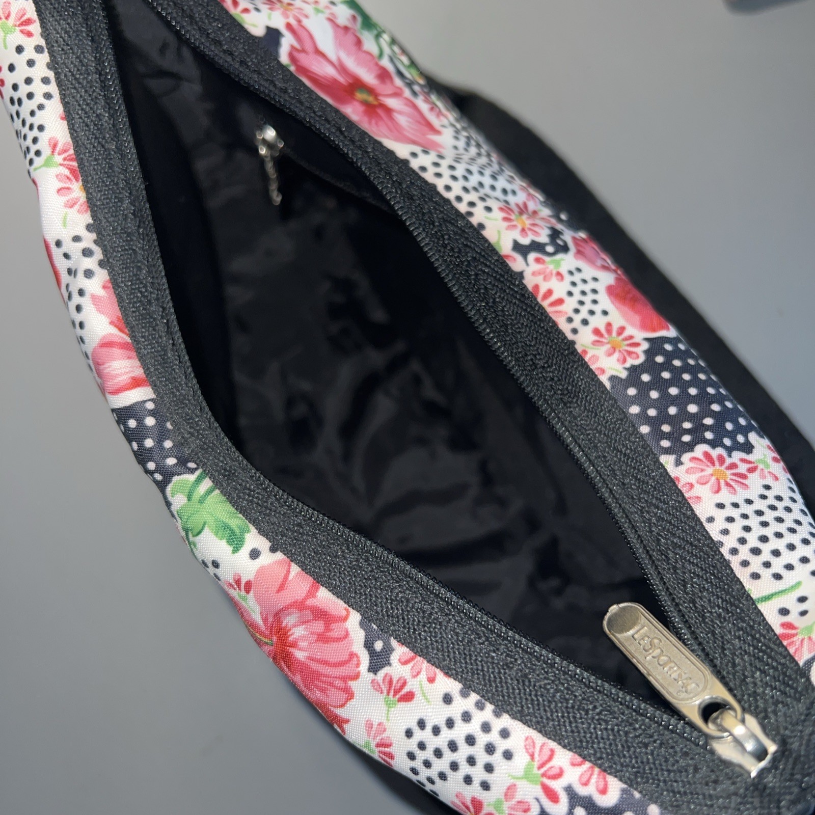 LeSportsac handbag + pouch Pink flowers & polka dots Canvas 9 x 11 x 5 Inches