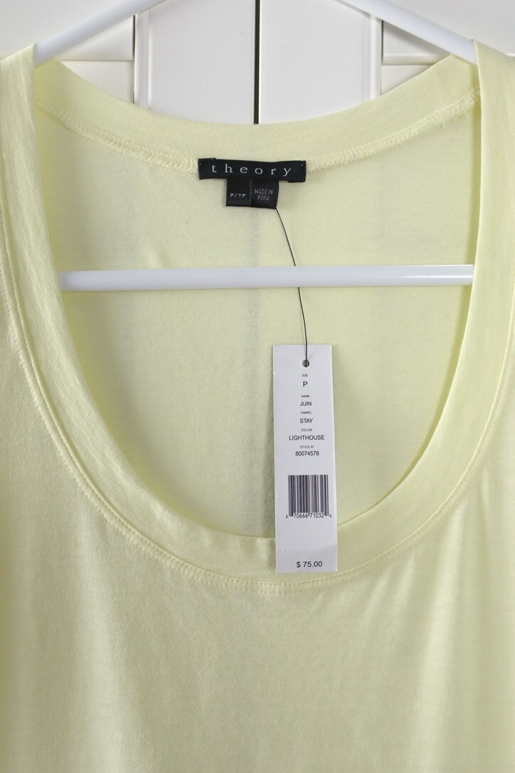 THEORY NWT $75 Stay Juin Classic Solid Yellow Tee Top in Lighthouse Size Petite