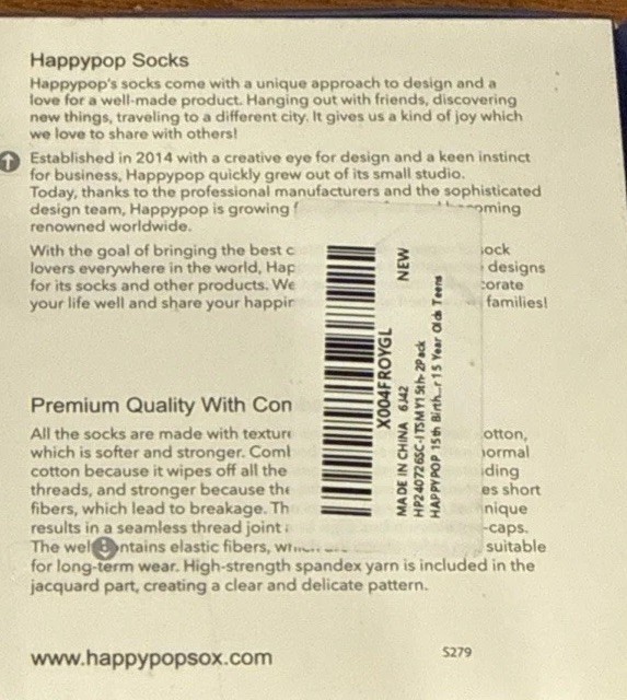 Happypop 15th Birthday Socks For Teens