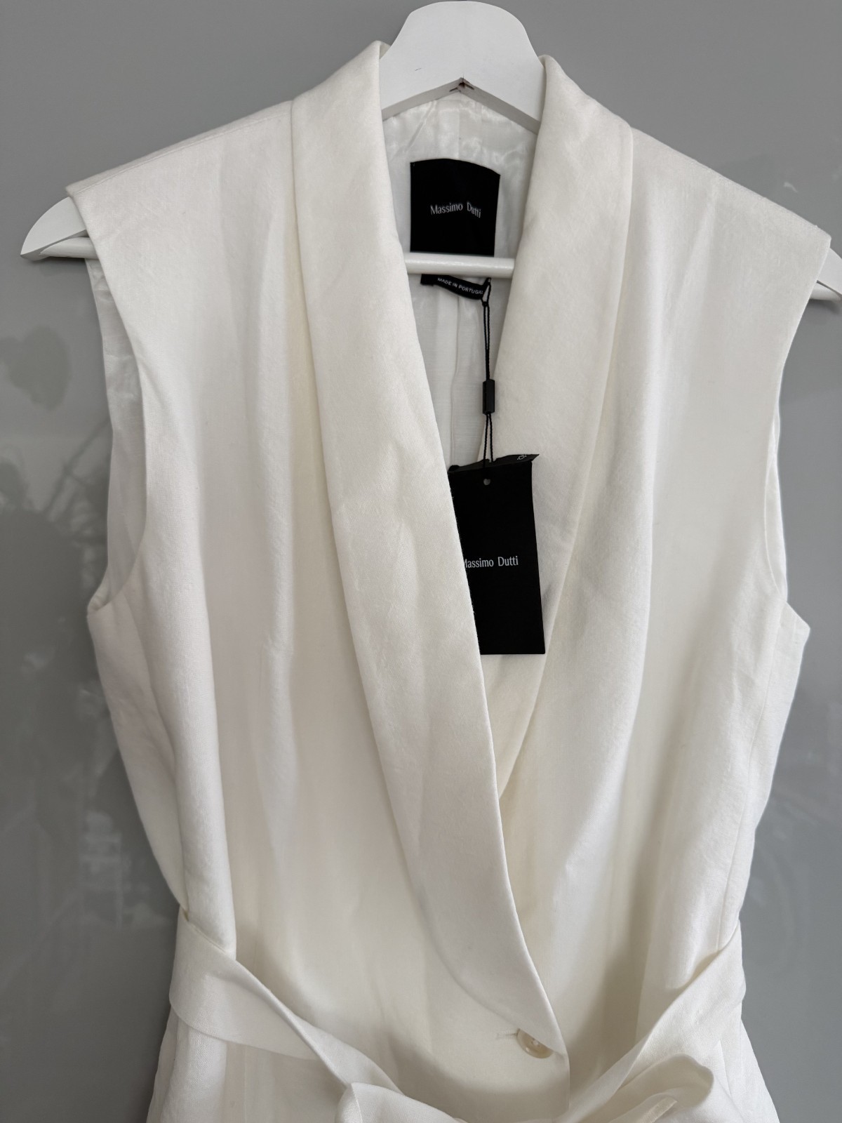 Massimo Dutti Linen Blazer Belted Dress White Sleeveless EU 36 US 4 Womens