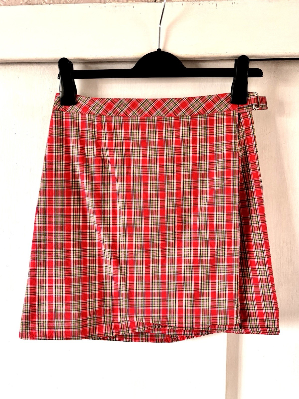 Gap Vintage Y2K Skirt Fit 8 W26 Red Multi Wrap Plaid Check Mini Retro Cotton