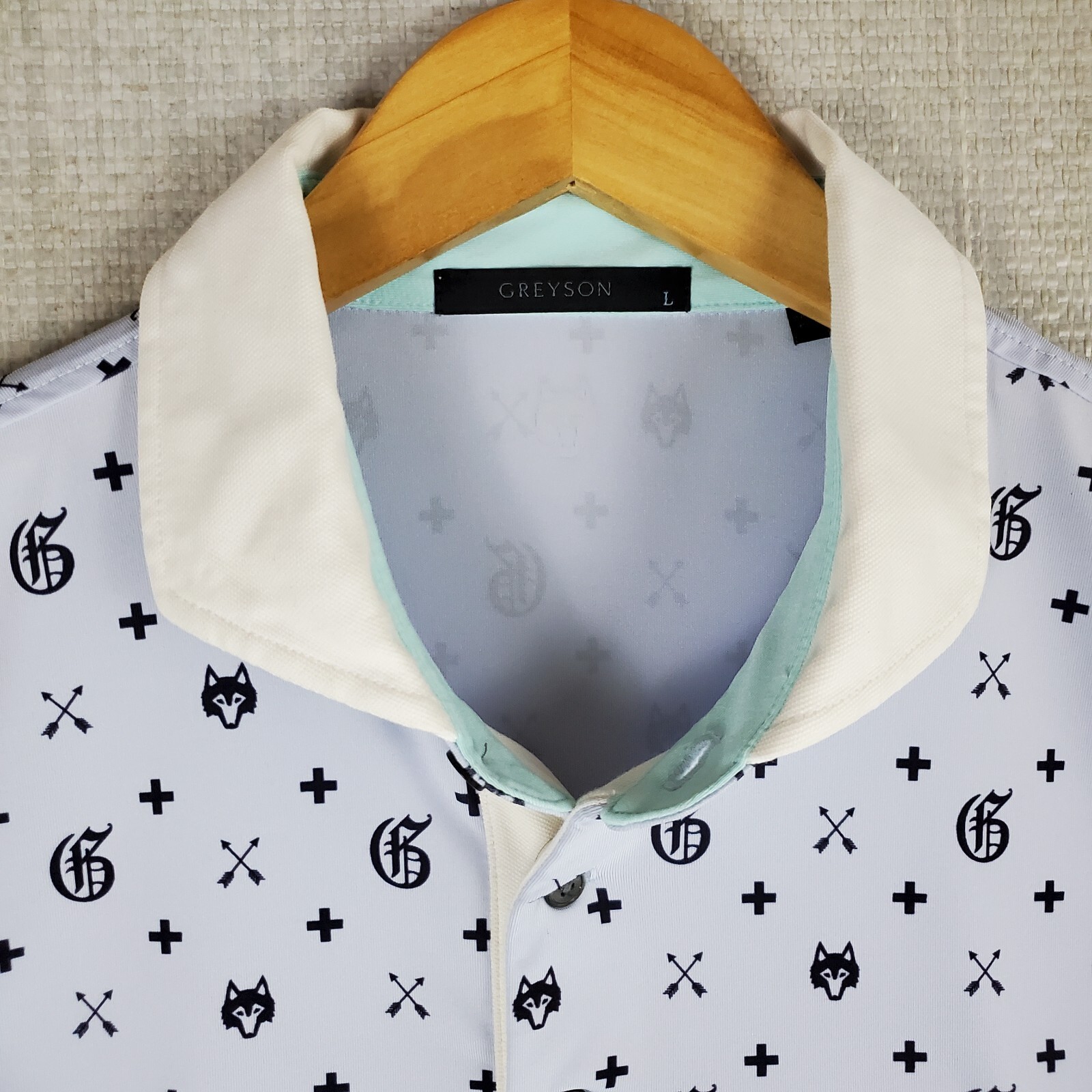 GREYSON Sz large Mens Cutaway Collar Polo Shirt Performance All Over Print Golf