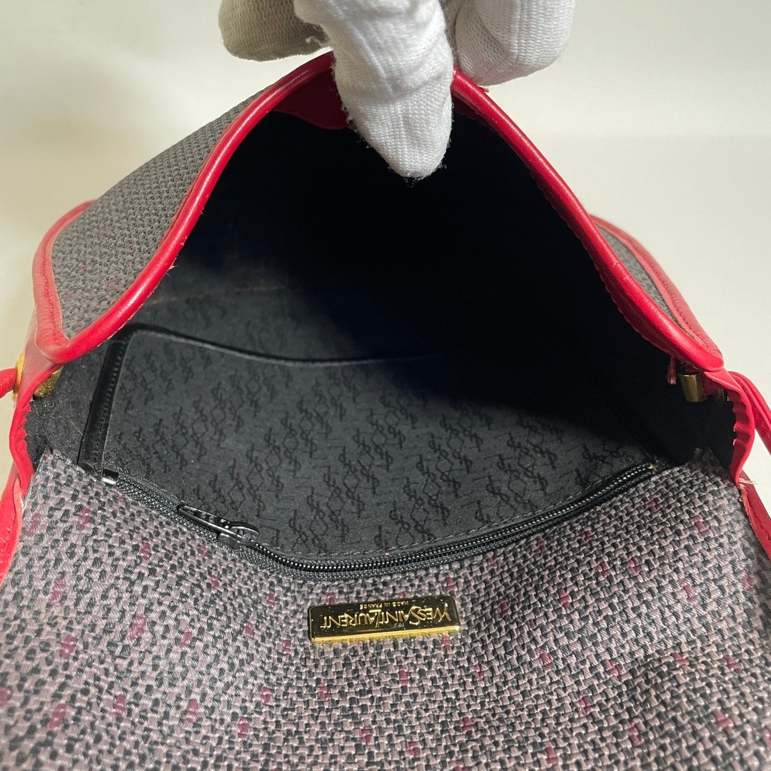 Yves Saint Laurent Shoulder Bag Red Gray PVC Leather Size: W:8.3 × H: 7.9 in.