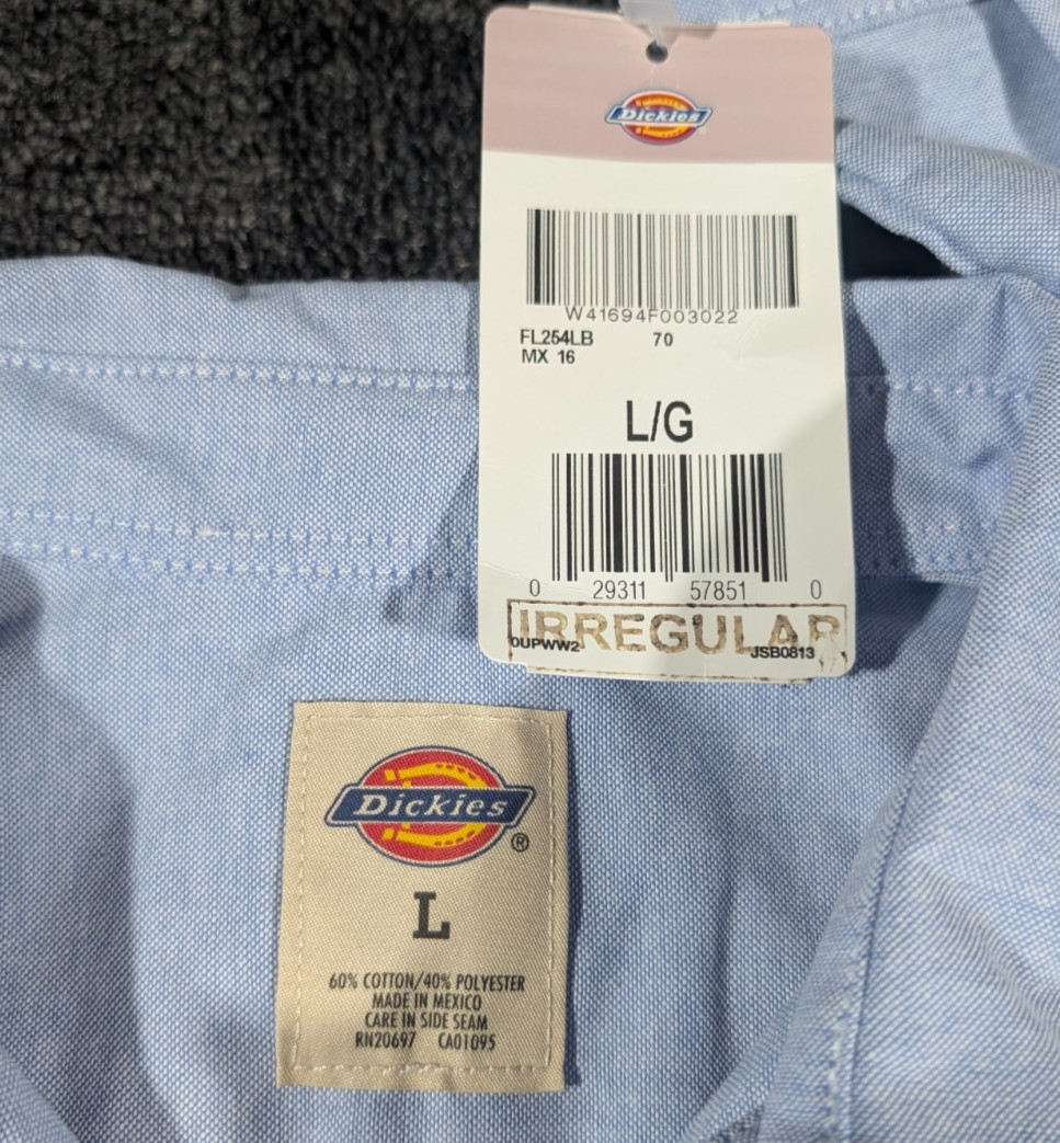 Dickies Womens L Button Down Long Sleeve Oxford Collared Shirt Work NEW