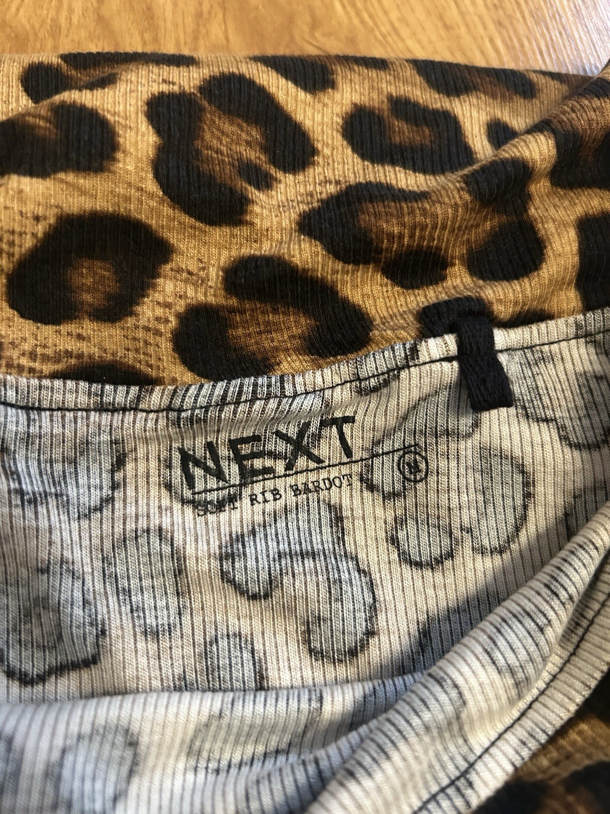 Next Leopard Print Bardot Off The Shoulder Long Sleeve Top Brown Black Size M