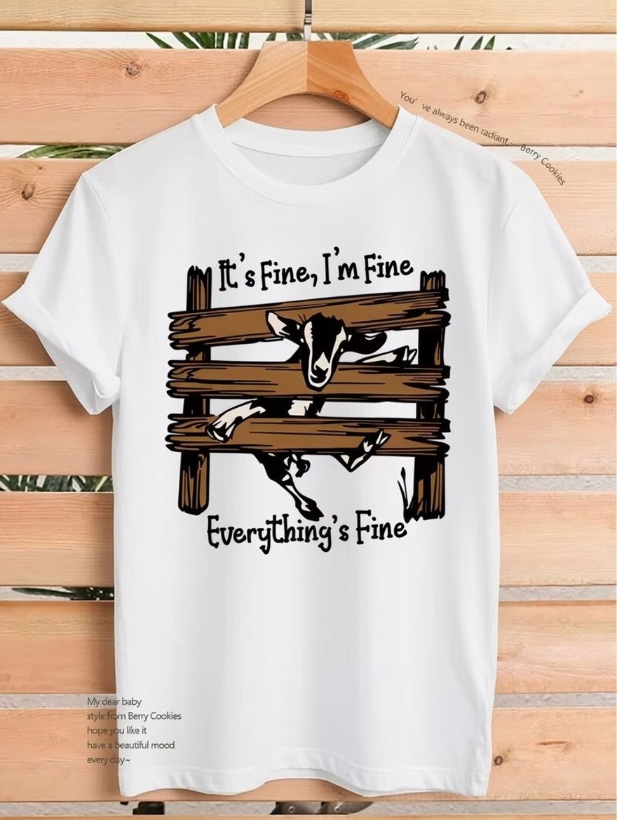Sarcastic Goat Shirt It’s Fine Everything’s Fine Funny Animal Tee