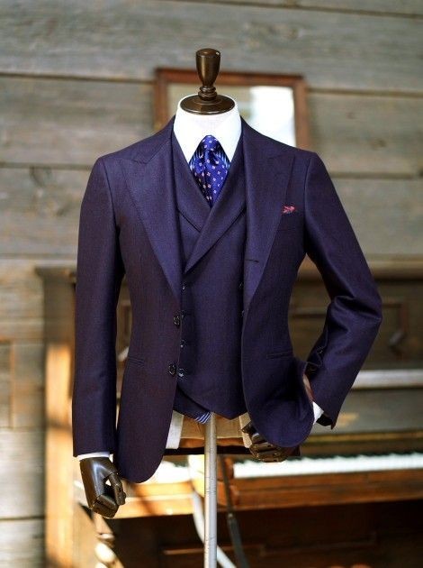 Navy Blue 3Pcs Men’s Suits Business Dinner Jacket Party Wear Peak Lapel Coat