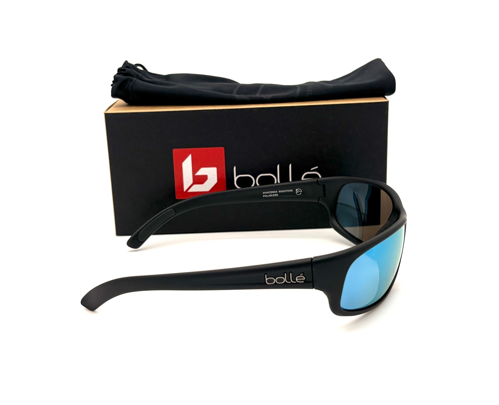 BOLLE ANACONDA Matte Black / Sky Blue Polarized 64mm Sunglasses