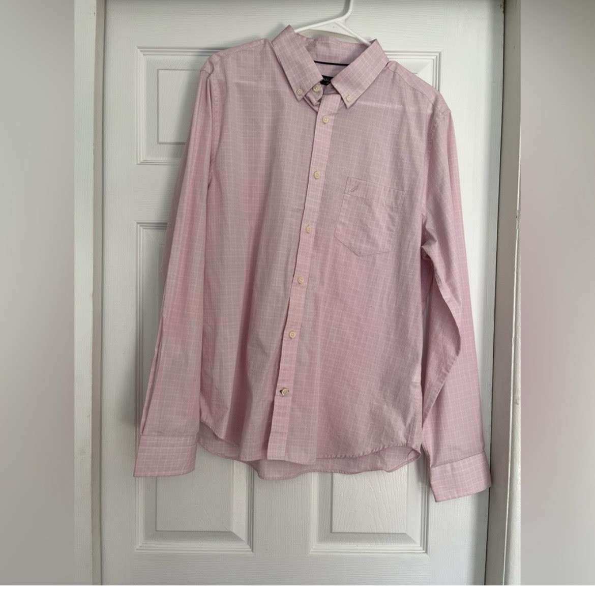 Nautica Slim Fit Pink Unisex Button Down Long Sleeve Shirt Size Large