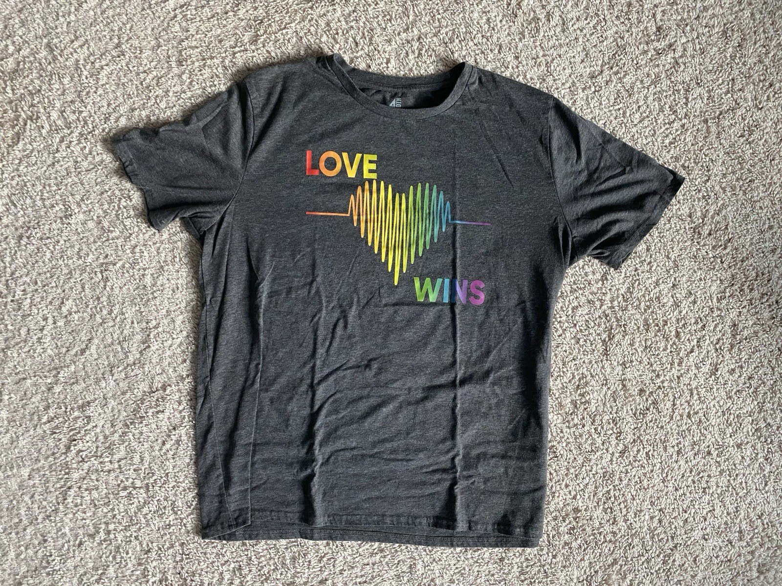 ADTN Love Wins Pride Rainbow Graphic Charcoal Short Sleeve T-Shirt XXL
