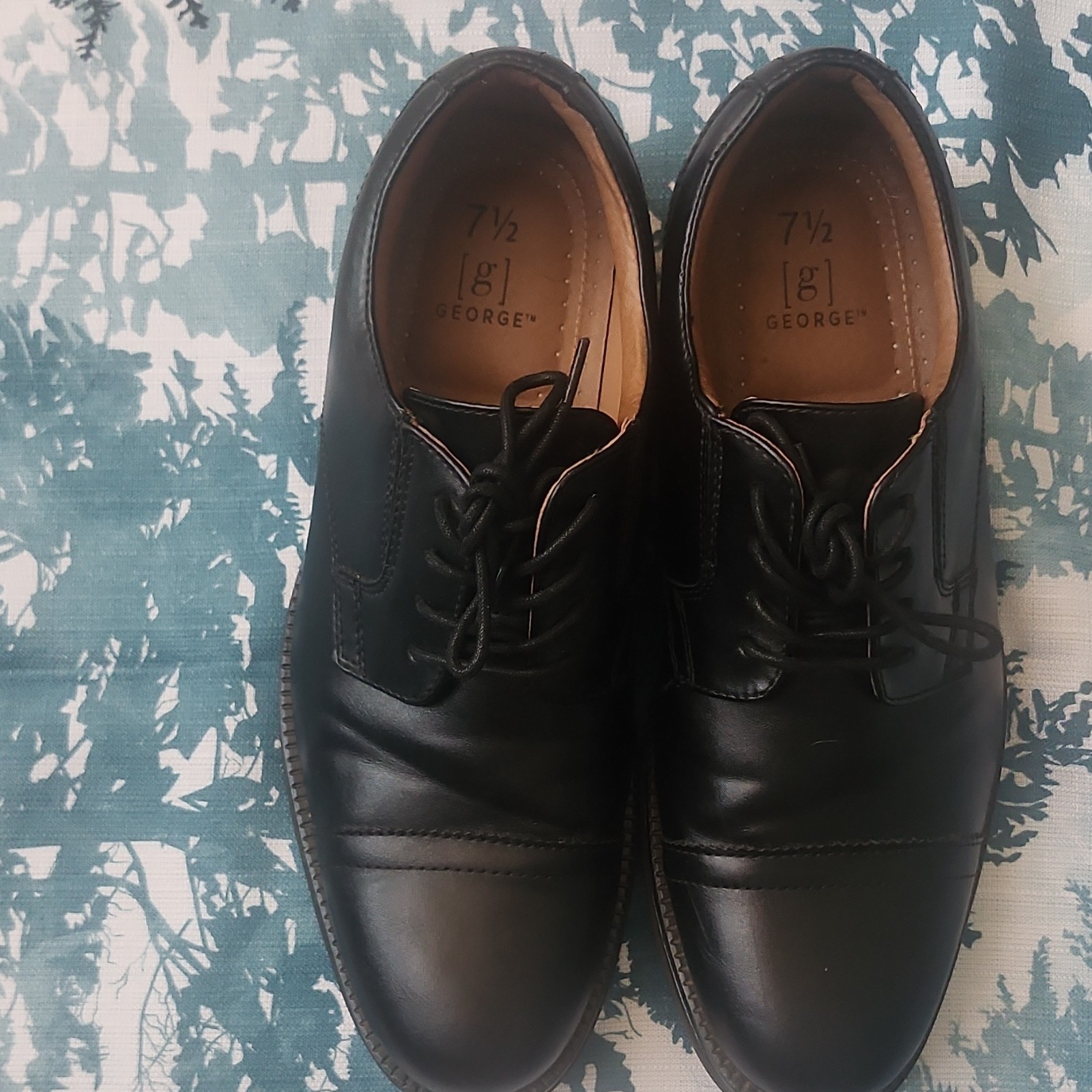 George Men’s Black Cap Toe Oxford Dress Shoes Lace Up Synthetic US 7.5
