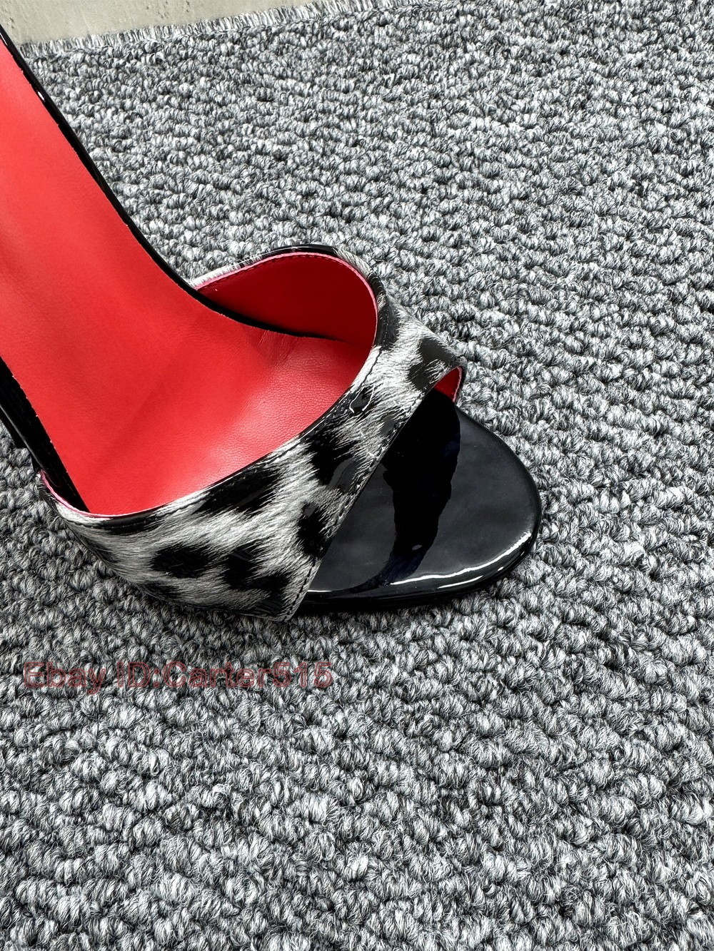 16/14cm High Heeled Slippers Leopard Patent Leather Slides Fetish Cross-Dressing