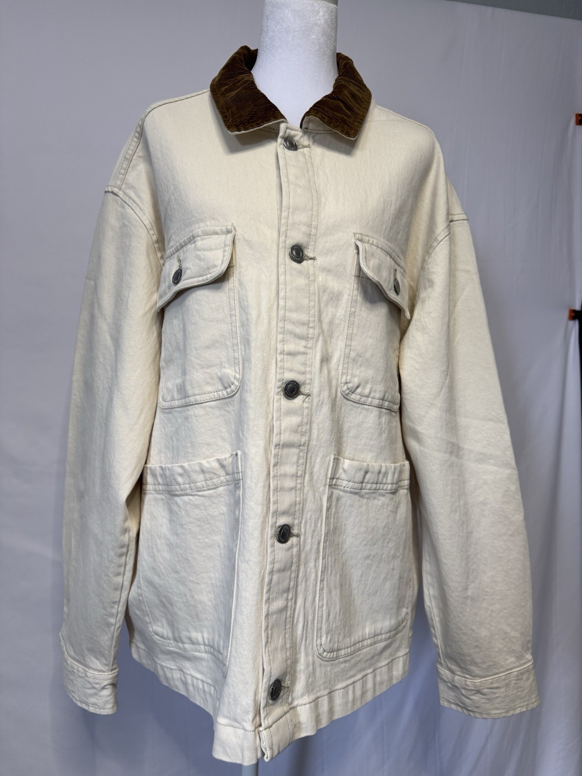 Free Assembly Men’s Canvas Barn Jacket Corduroy Collar Chore Coat Cream XL NWT