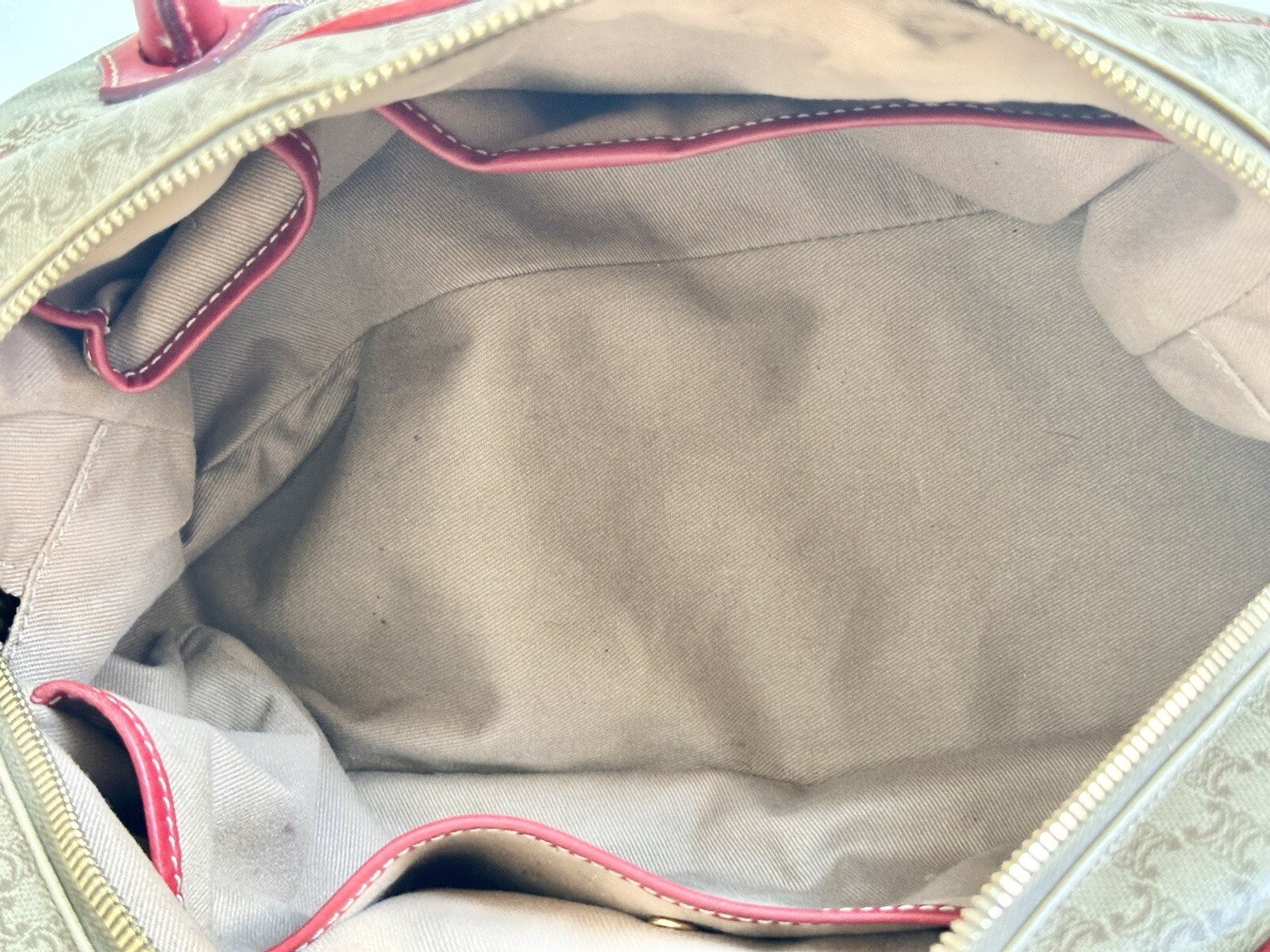 CELINE Bag Macadam Handbag Beige Monograms Red Logo Leather Retro Vintage 70 80s