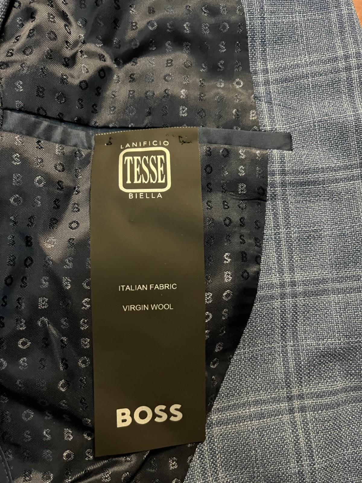 $645 – BOSS Sport Jacket Blazer in Check Italian Wool Fabric Slim Fit – Size 38R