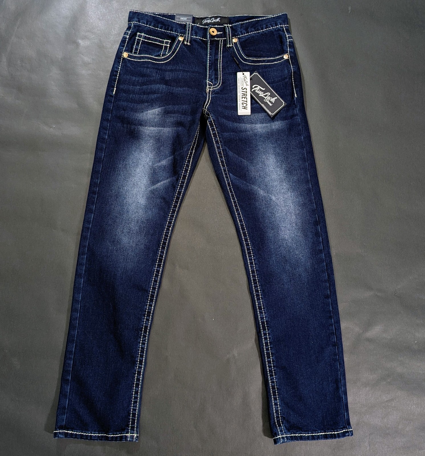 True Luck Straight Leg Jeans Men’s Size 30×32 32×32 Gold Stitched Pockets