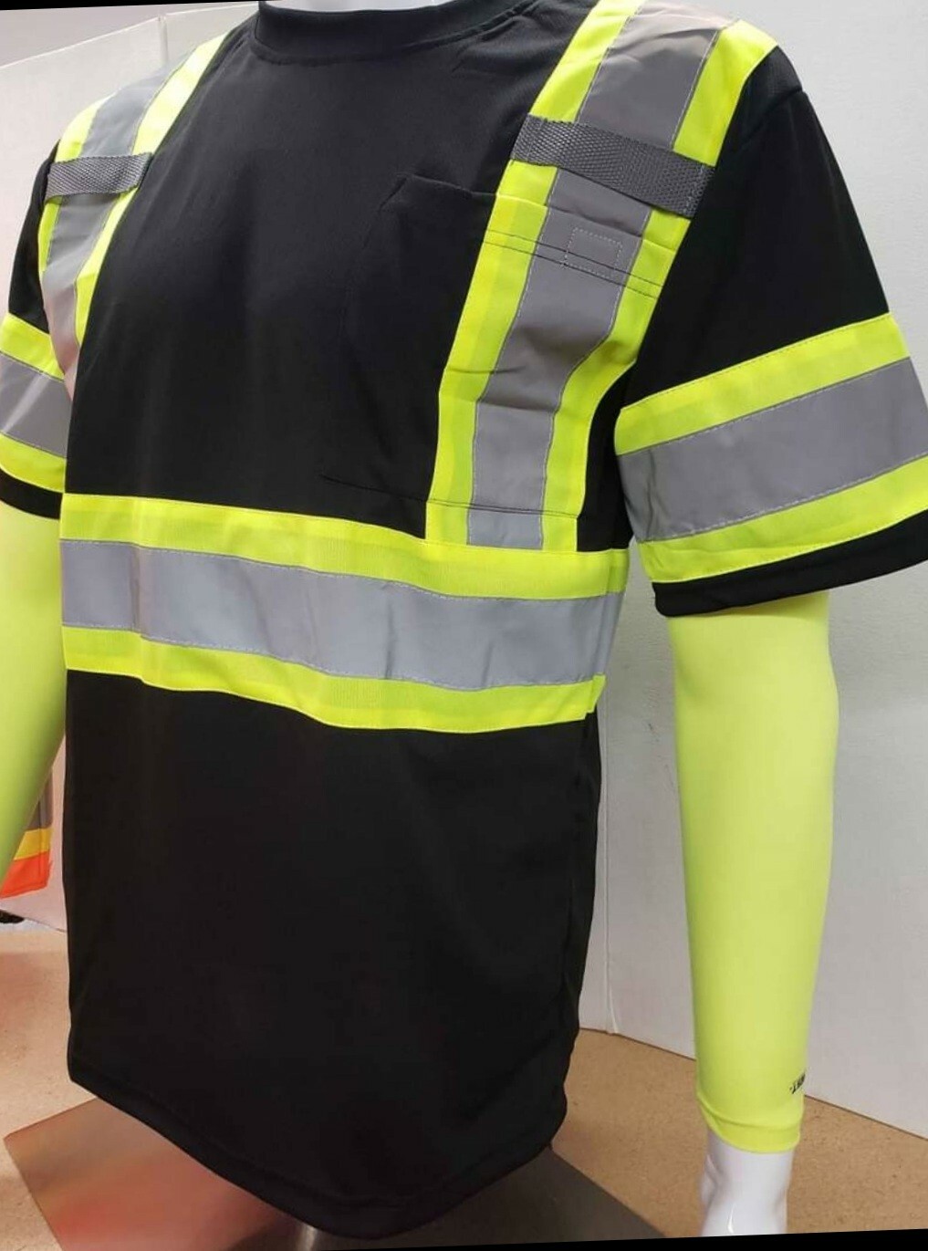 Black Hi Vis Shirt ANSI Class 1 Reflective Safety Short Sleeve Shirt