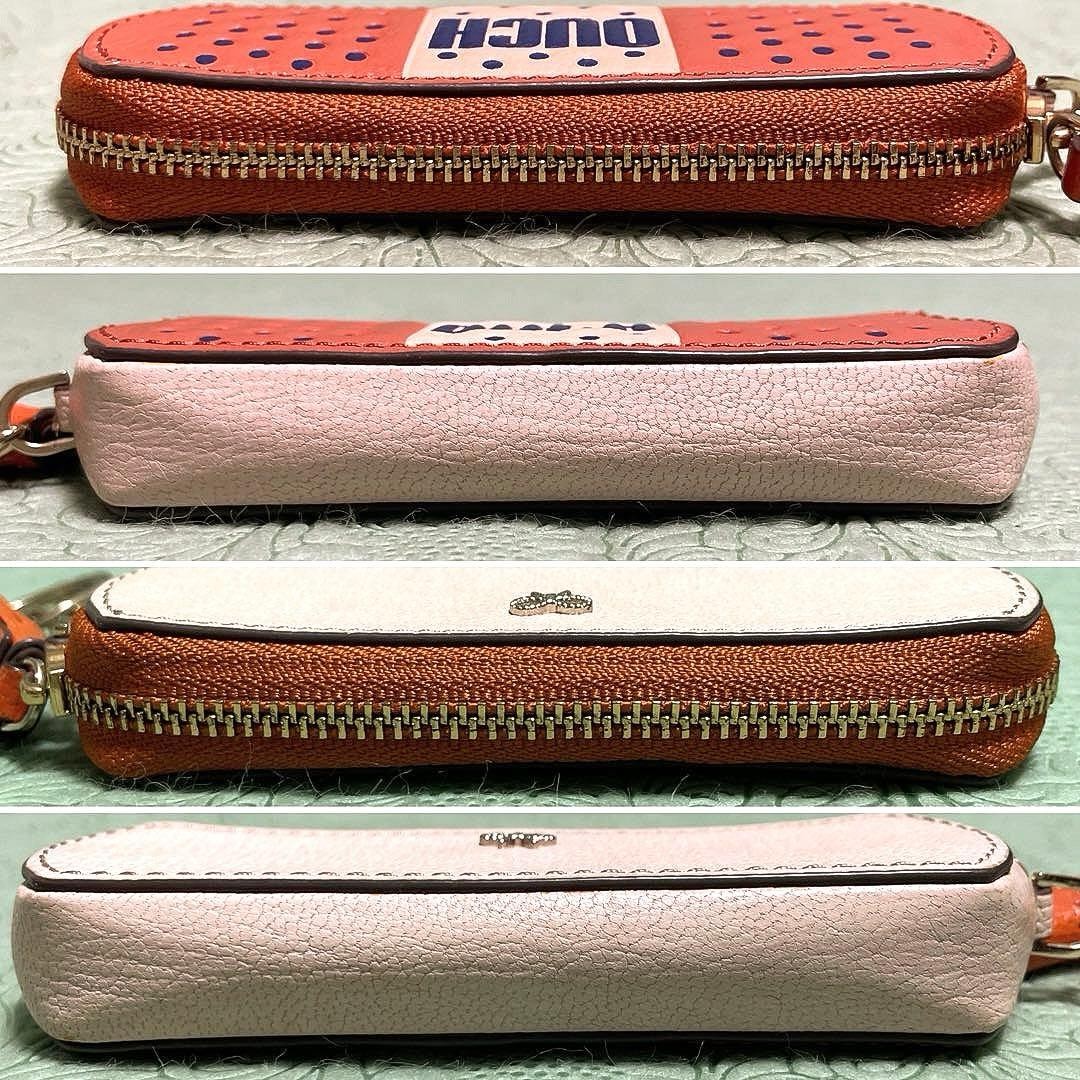 Anya Hindmarch Plaster Charm Coin Case OUCH Band-Aid Motif Muted Orange Leather