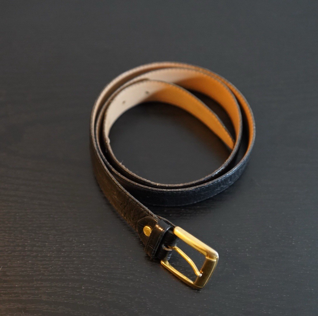 Pierre G Crocodile Calf Leather Belt Black Gold Hardware Made In Italy Women 40