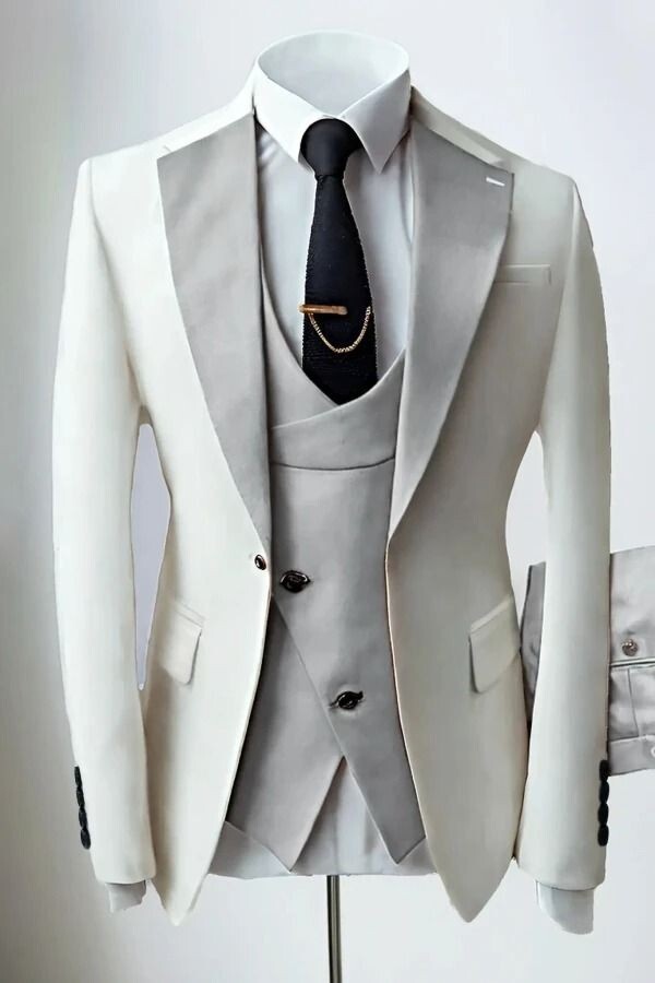 3Pcs Men’s Suits Tuxedos Formal Wide Peak Lapel Wedding Groom Business Jacket