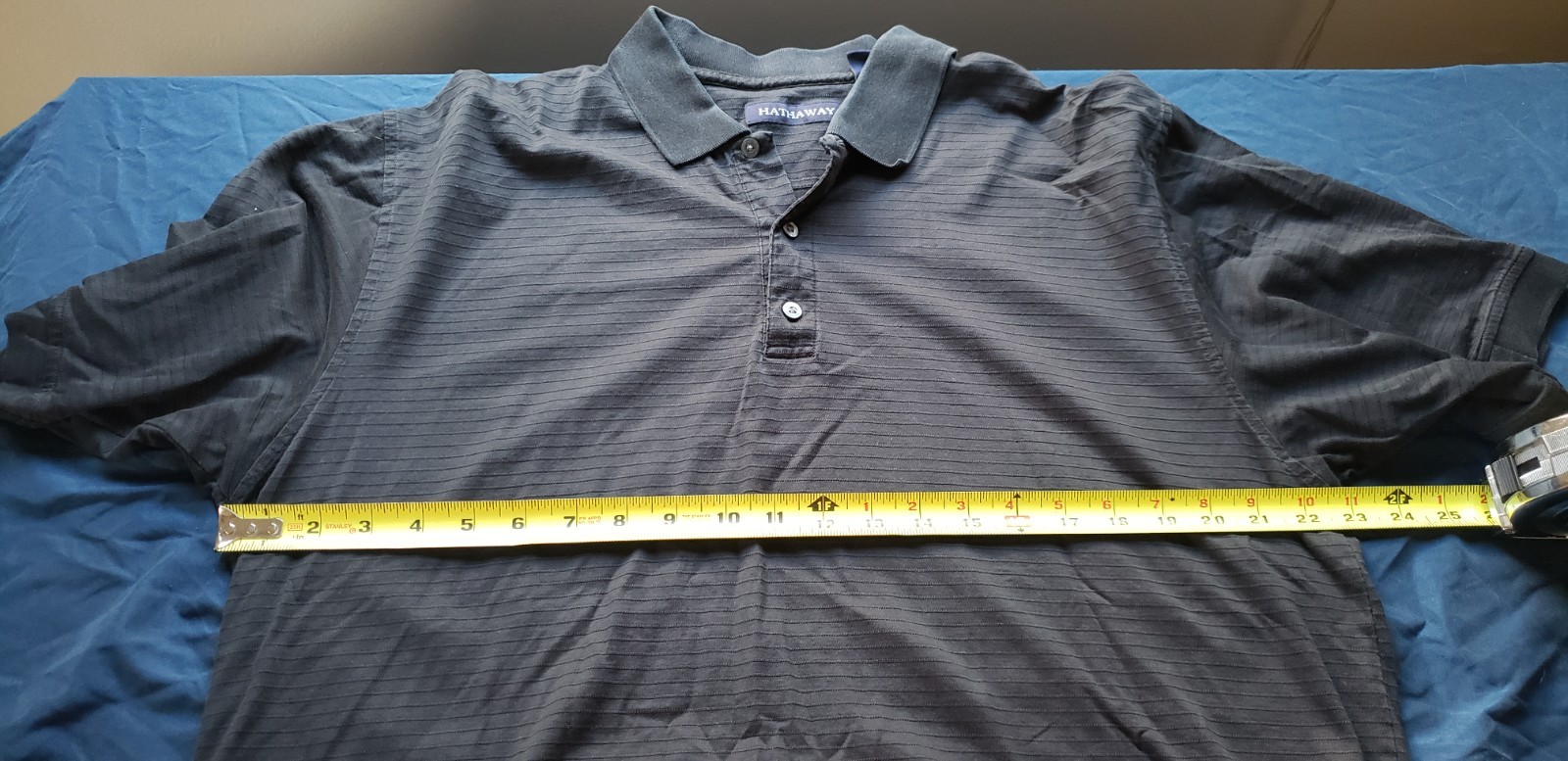 Hathaway Men’s Large Black Polo Golf Shirt 100% Cotton with Line Texture